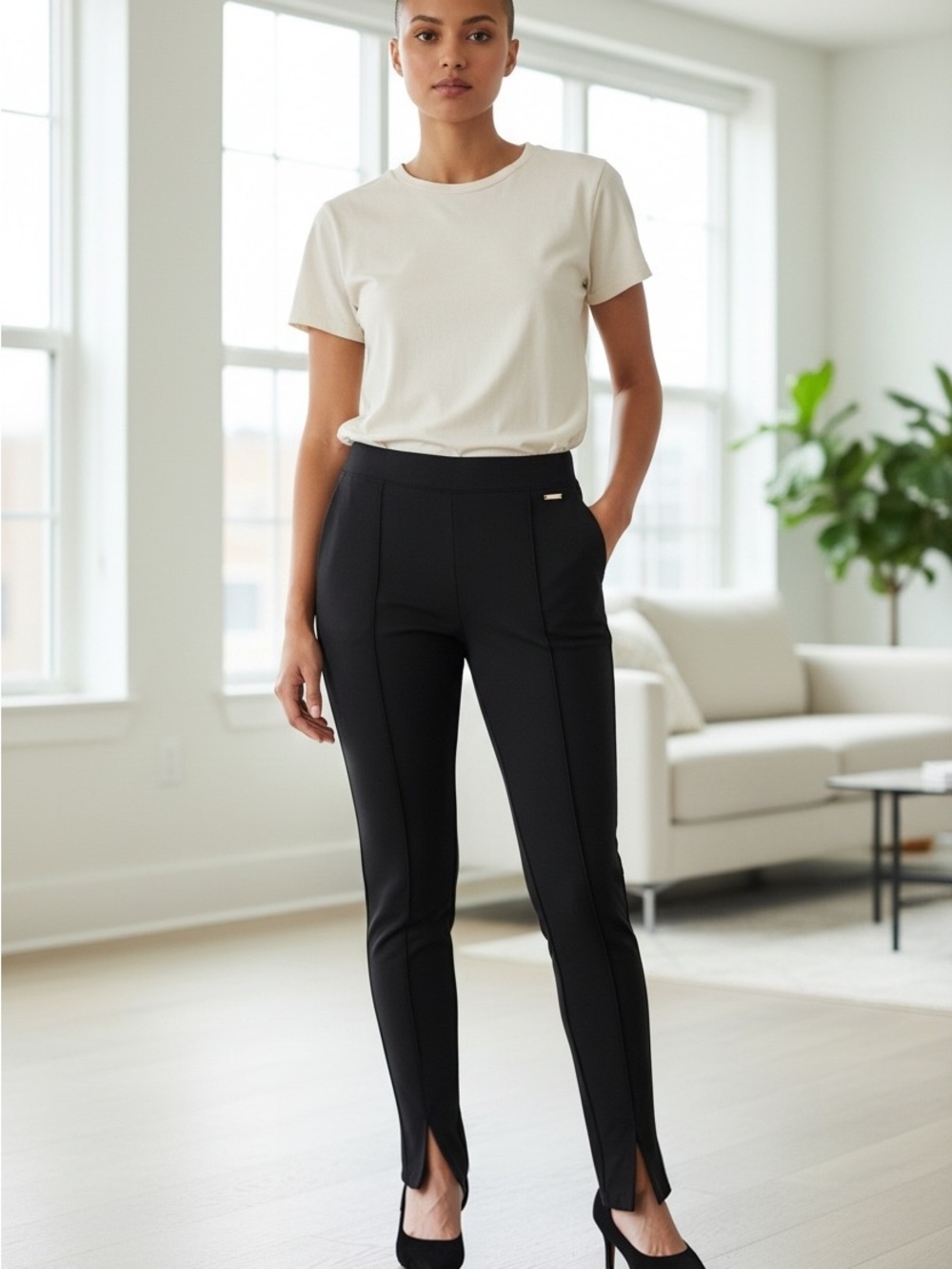 Tahari Black Straight-Leg Ponte Ankle Pants